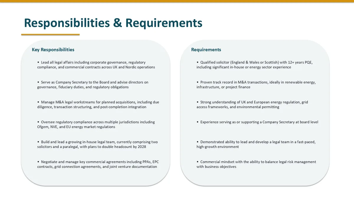 Position Specification template, slide 2: example in Formatix branding with a fictional candidate