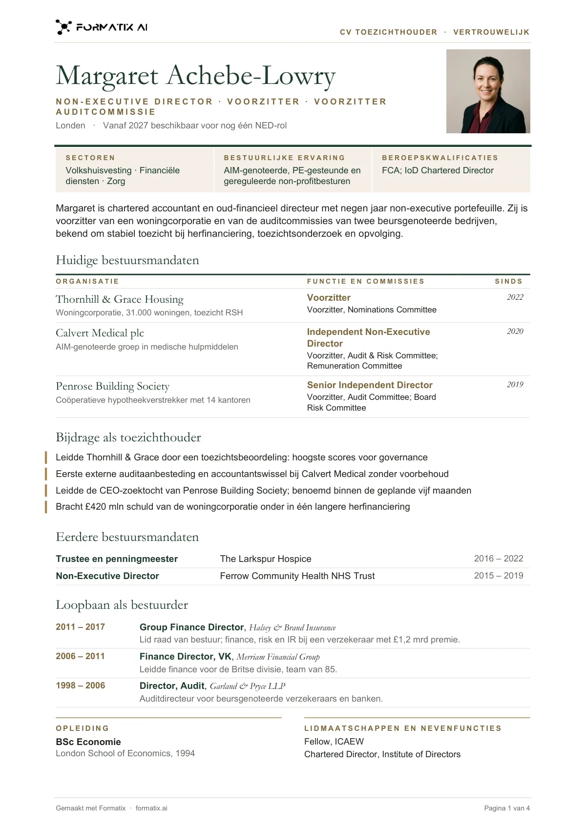 Cv voor commissarissen en toezichthouders