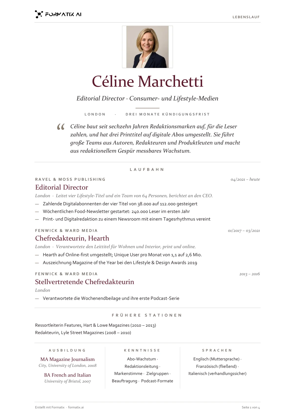 Lebenslauf im Editorial-Stil