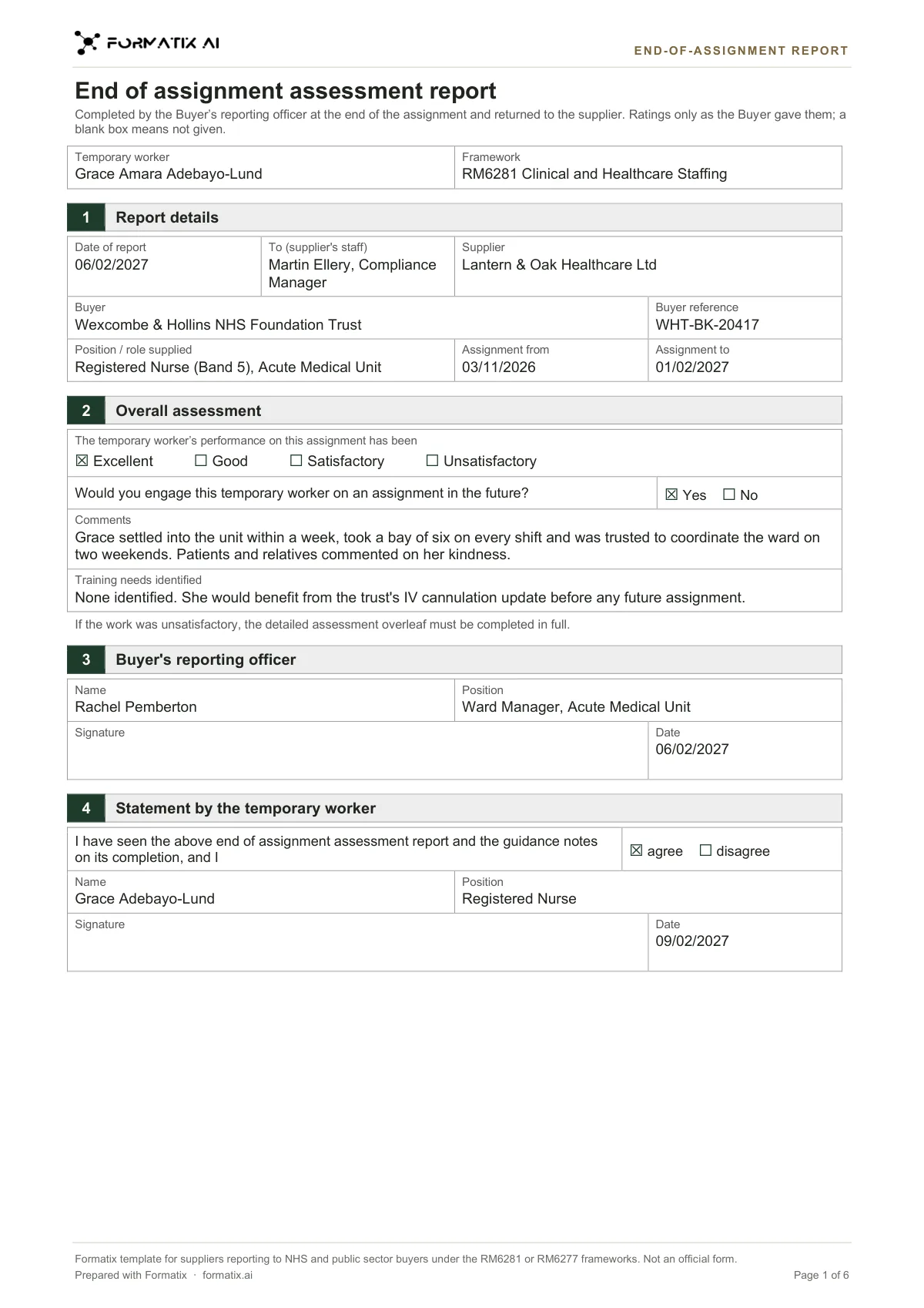 End-of-assignment report template, page 1: example in Formatix branding with fictional content