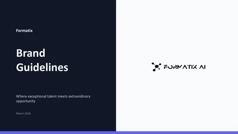 Brand Guidelines template, slide 1: example in Formatix branding with a fictional candidate