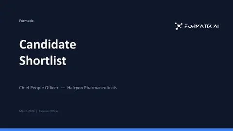 Candidate Shortlist template, slide 1: example in Formatix branding with a fictional candidate