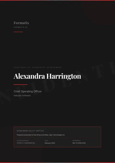 Confidential Profile template, page 1: example in Formatix branding with a fictional candidate
