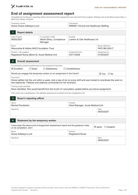 End-of-assignment report template, page 1: example in Formatix branding with fictional content