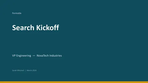 Search Kickoff template, slide 1: example in Formatix branding with a fictional candidate